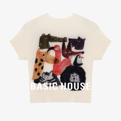 Basic House/百家好动物印花撞色短袖T恤夏季流行透气短款上衣女