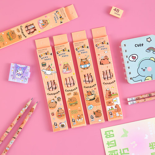 裕涵卡皮巴拉2B铅笔铅笔盒装学生书写卡通可爱学习用品书写练字笔