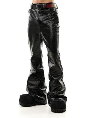 SCD crowd 2024冬 暗黑造型先锋多拼接蜡裤亮面修身显瘦喇叭裤