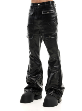 SCD crowd 24秋冬 先锋特殊亮黑多口袋修身重磅机能附膜男女蜡裤