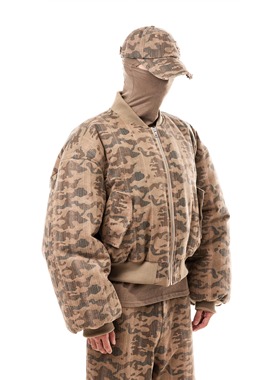 SCD crowd 24秋冬 户外加厚肌肉廓形短宽牛仔迷彩做旧棉服外套