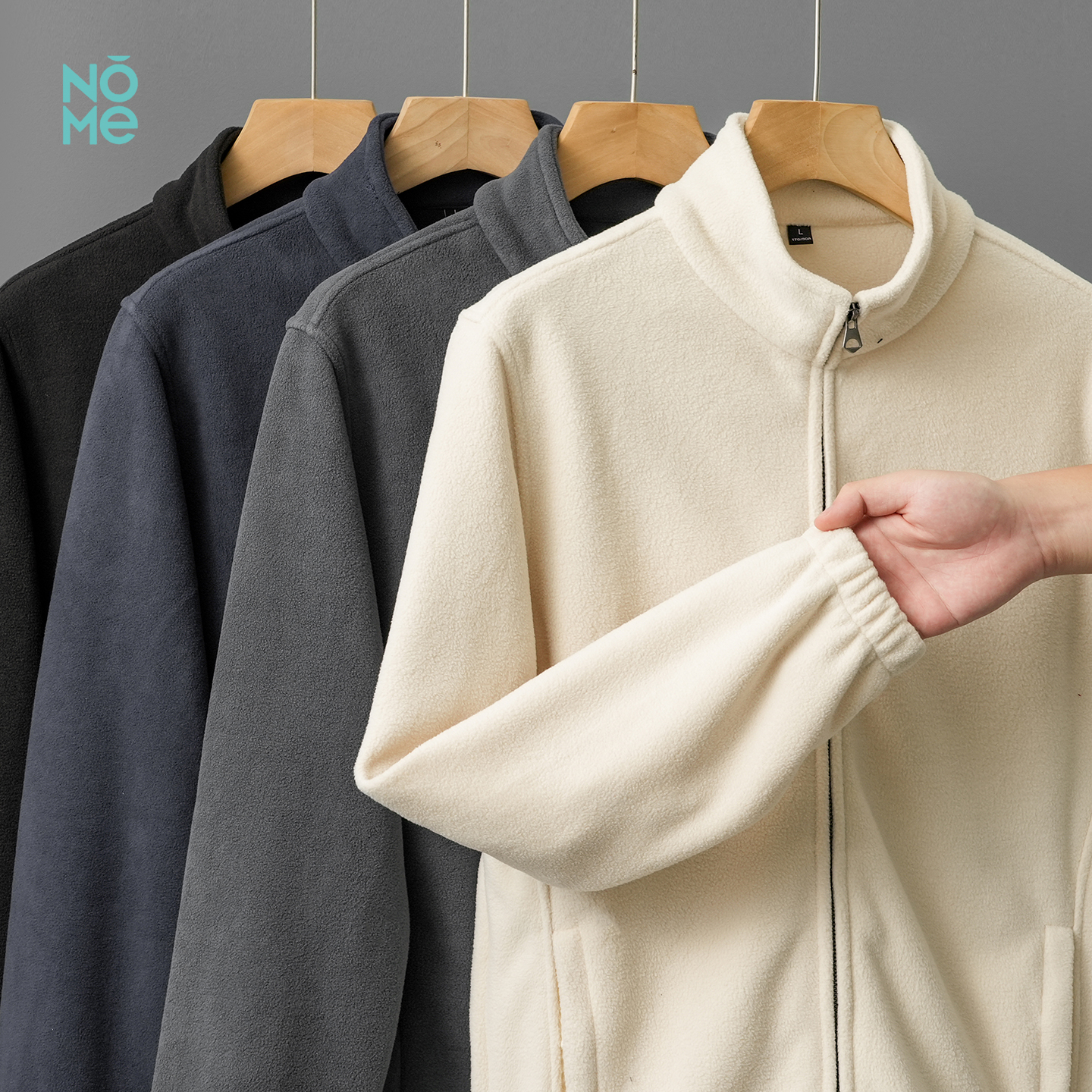 双面摇粒绒立领外套男开衫卫衣