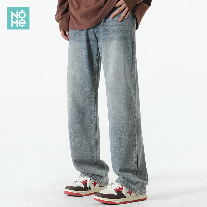 NOME重磅加绒水洗牛仔裤男士秋冬美式潮流直筒裤百搭宽松休闲长裤