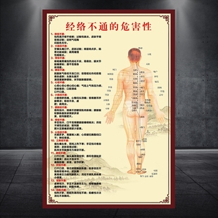 中医经络不通的危害性推拿艾灸拔罐刮痧人体穴位图海报挂图585