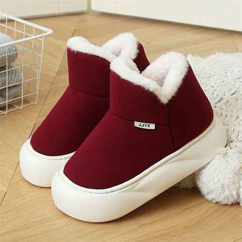 冬季加绒加厚高包跟毛毛棉拖鞋防滑厚底女款居家外穿软底保暖棉鞋