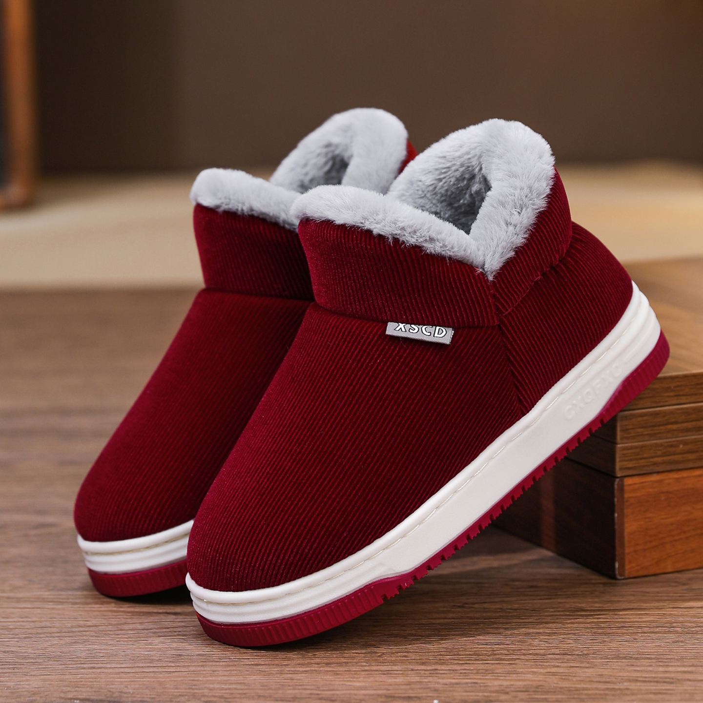 冬季男女款加绒加厚高包跟棉鞋