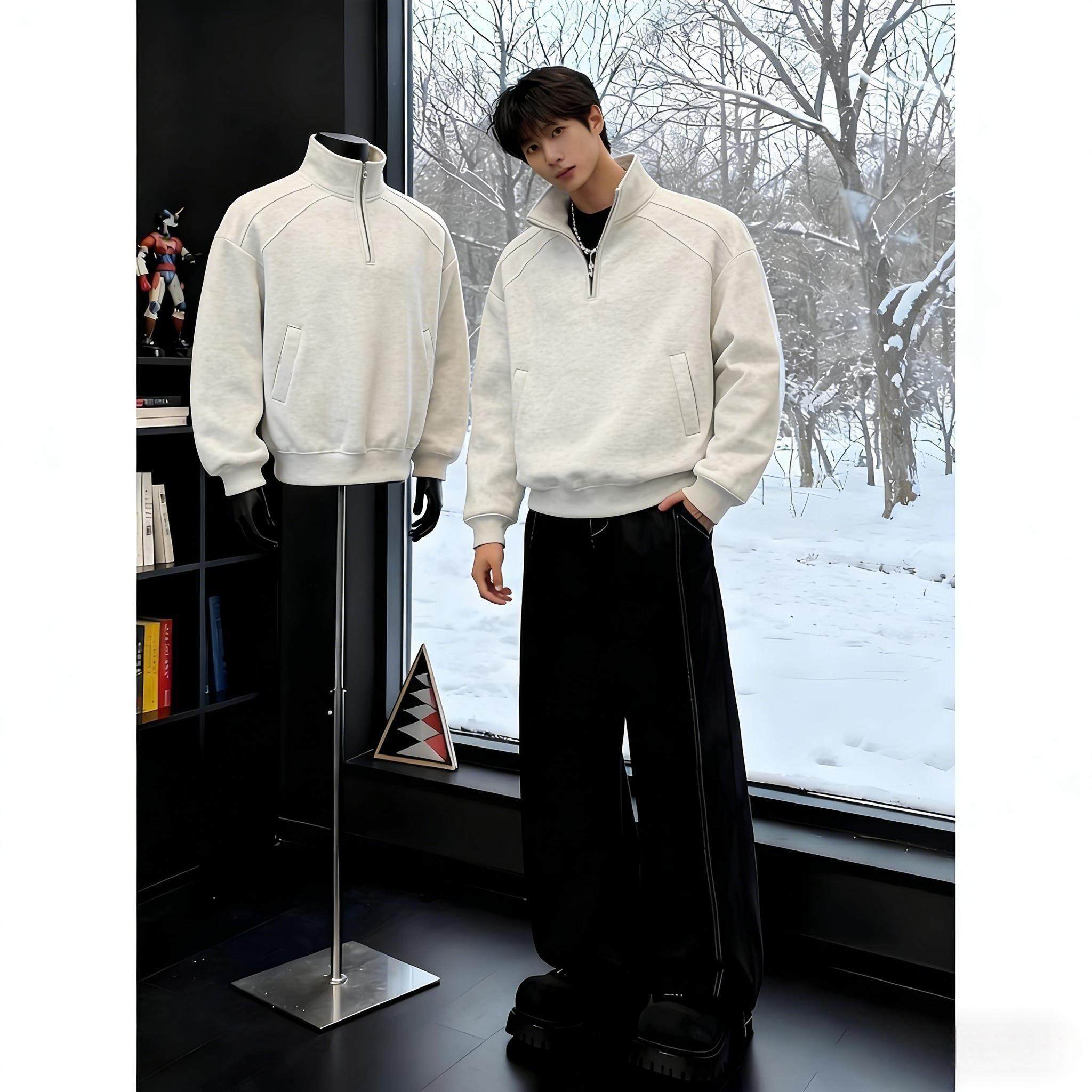 大码300斤美式重磅cleanfit半拉链条纹男复古运动廓形立领上衣服,男装,卫衣,淘宝优惠券,粉丝福利购,淘宝优惠卷