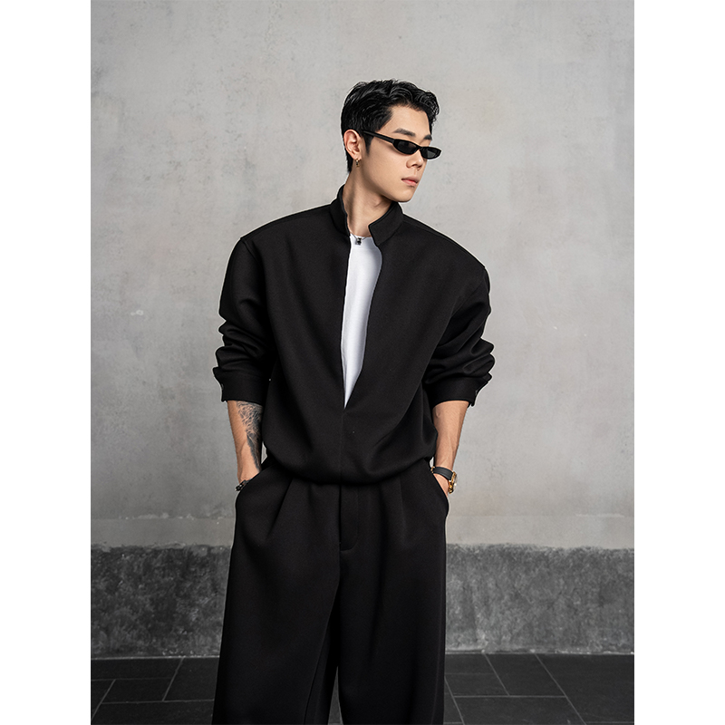 大码端欧诺风假两件立领卫衣套装