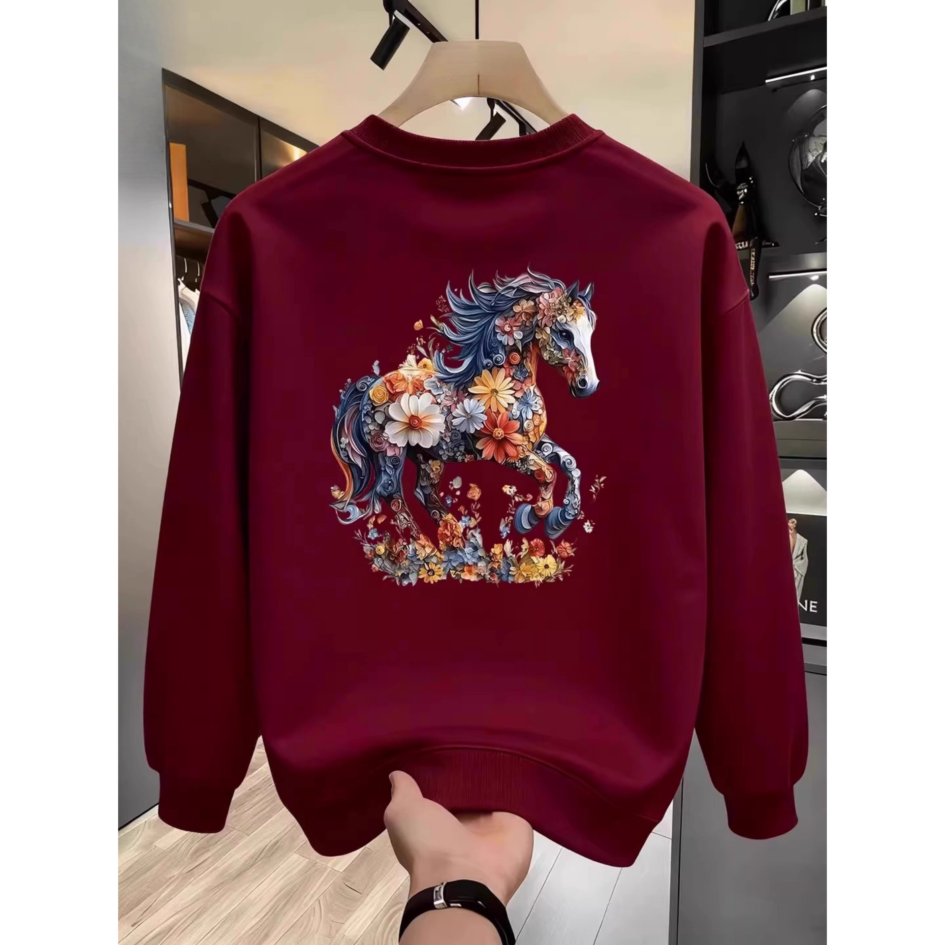 大码300斤国潮本命年酒红色卫衣