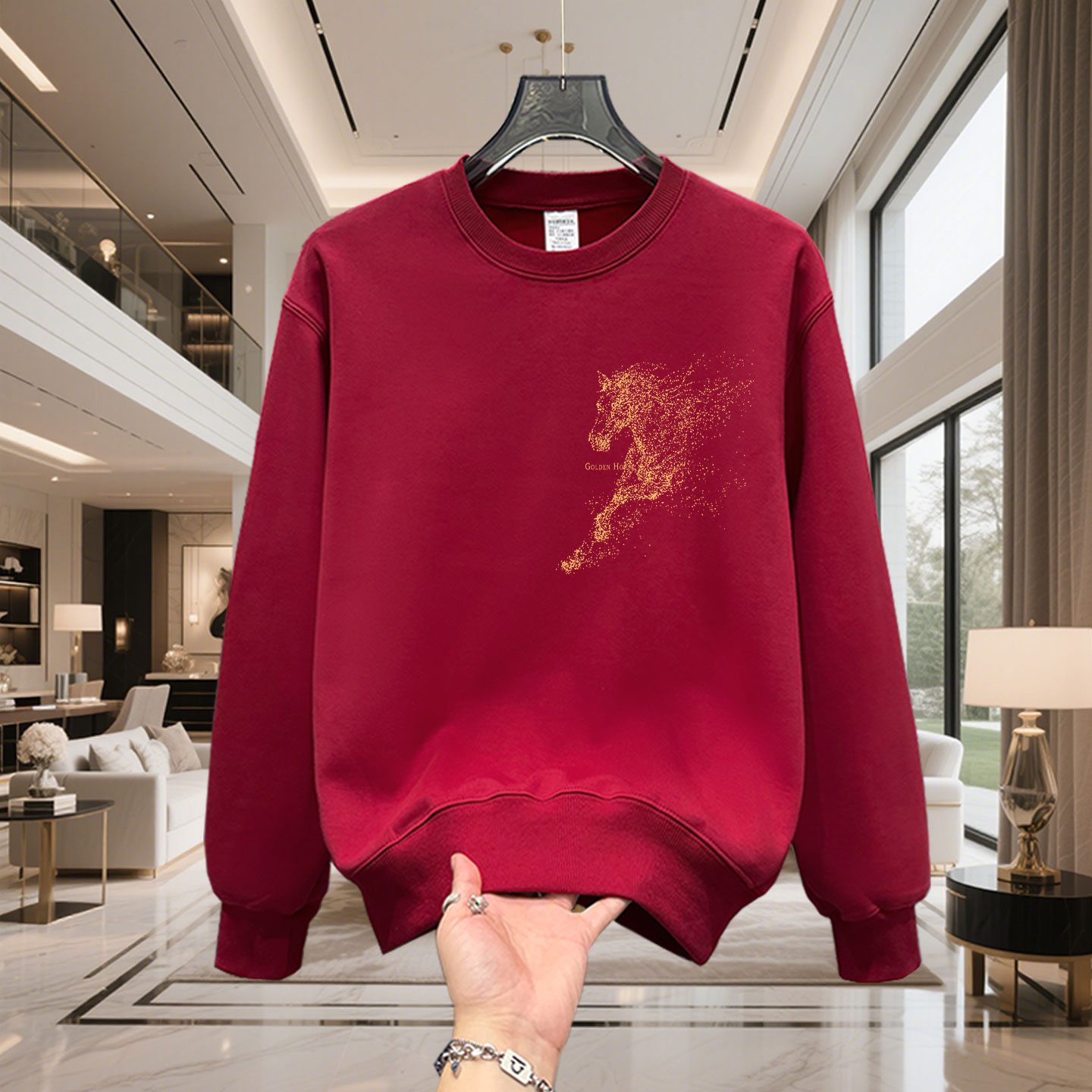 大码300斤高端酒红色卫衣