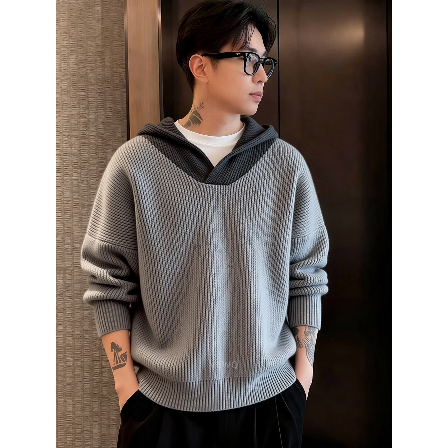 300斤美式复古fitcheck连帽毛衣