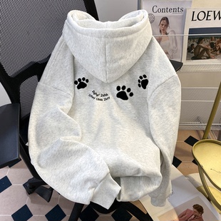 加大码300斤美式个性小狼狗爪印卫衣男春秋季痞帅运动情侣连帽衫