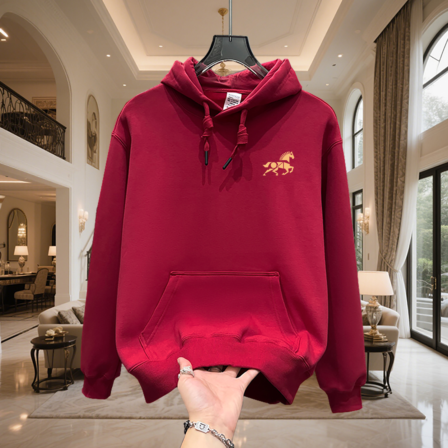 大码300斤潮小马印花连帽卫衣男