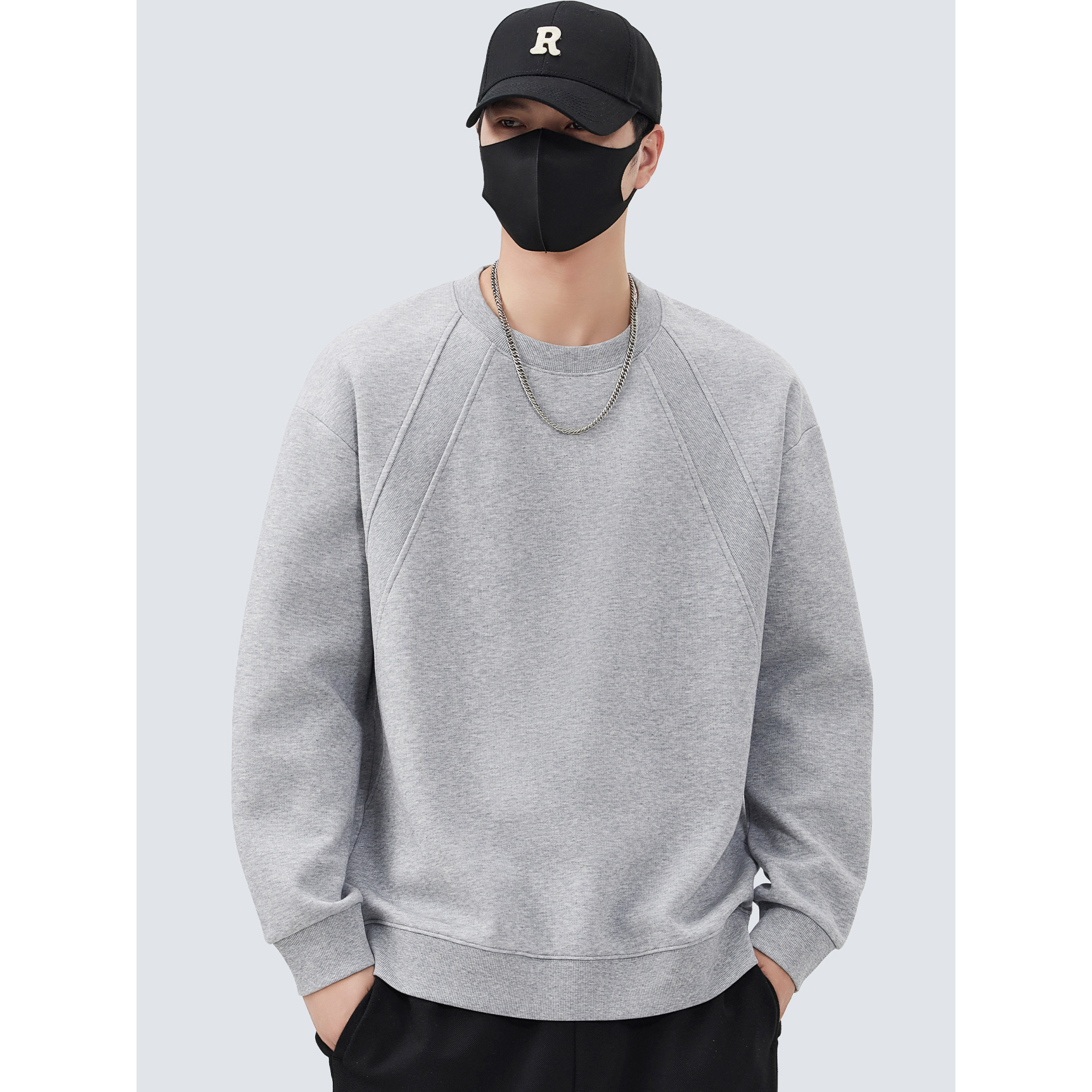 大码300斤重磅拼接设计美式卫衣