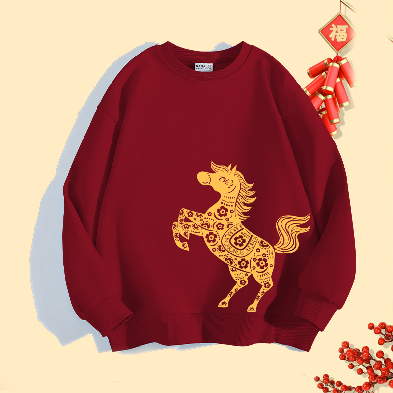大码300斤马年红色圆领卫衣男女