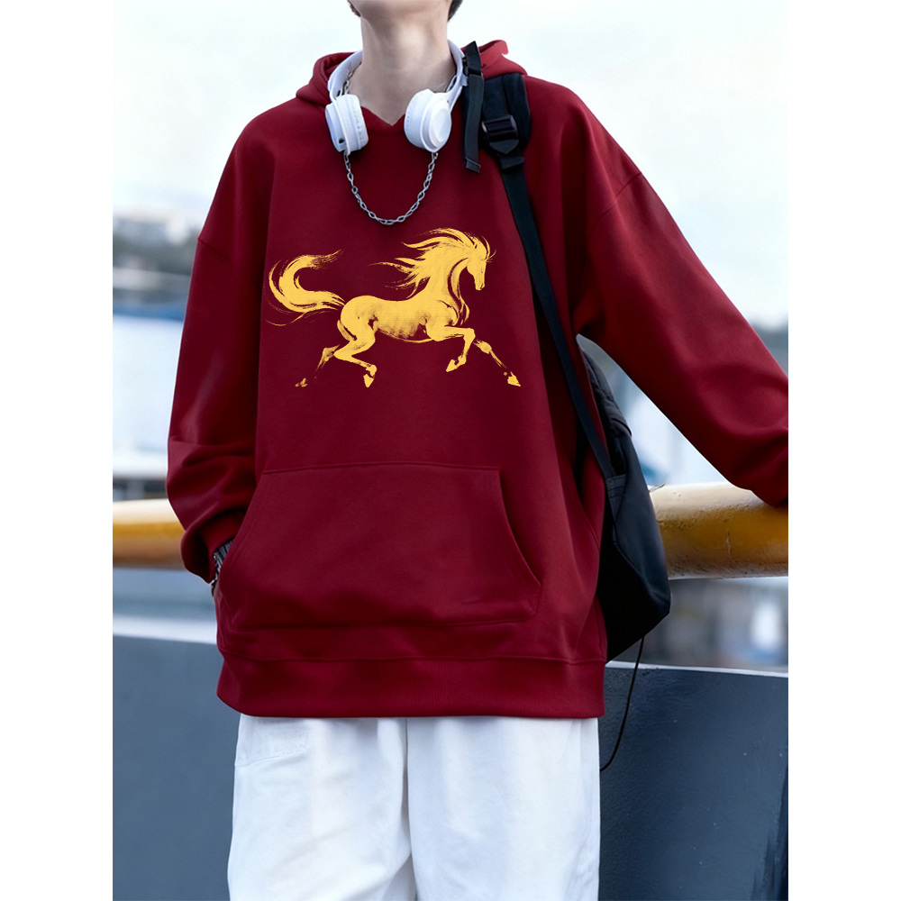 大码300斤红色连帽卫衣男