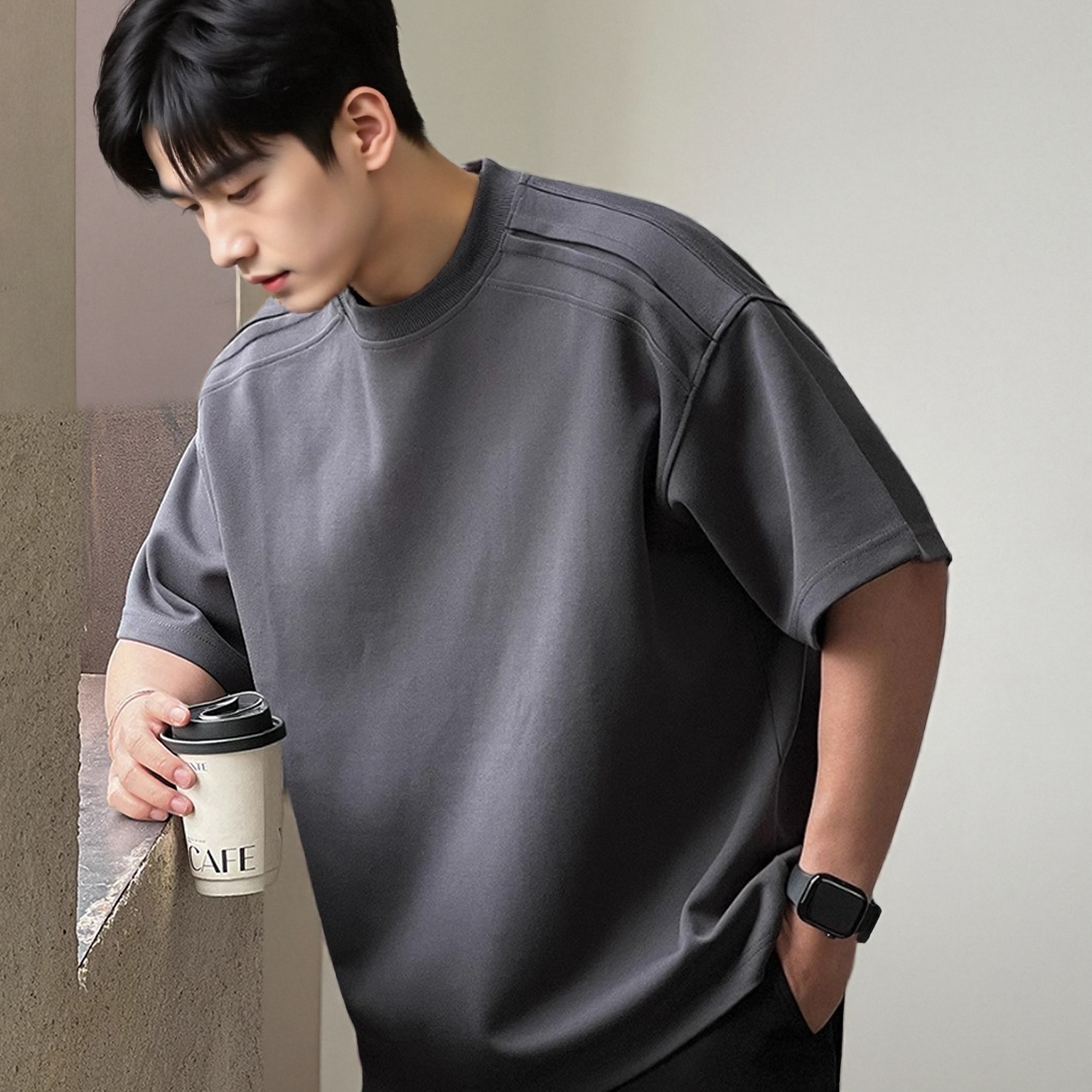 大码300斤男装港风穿搭廓形短袖