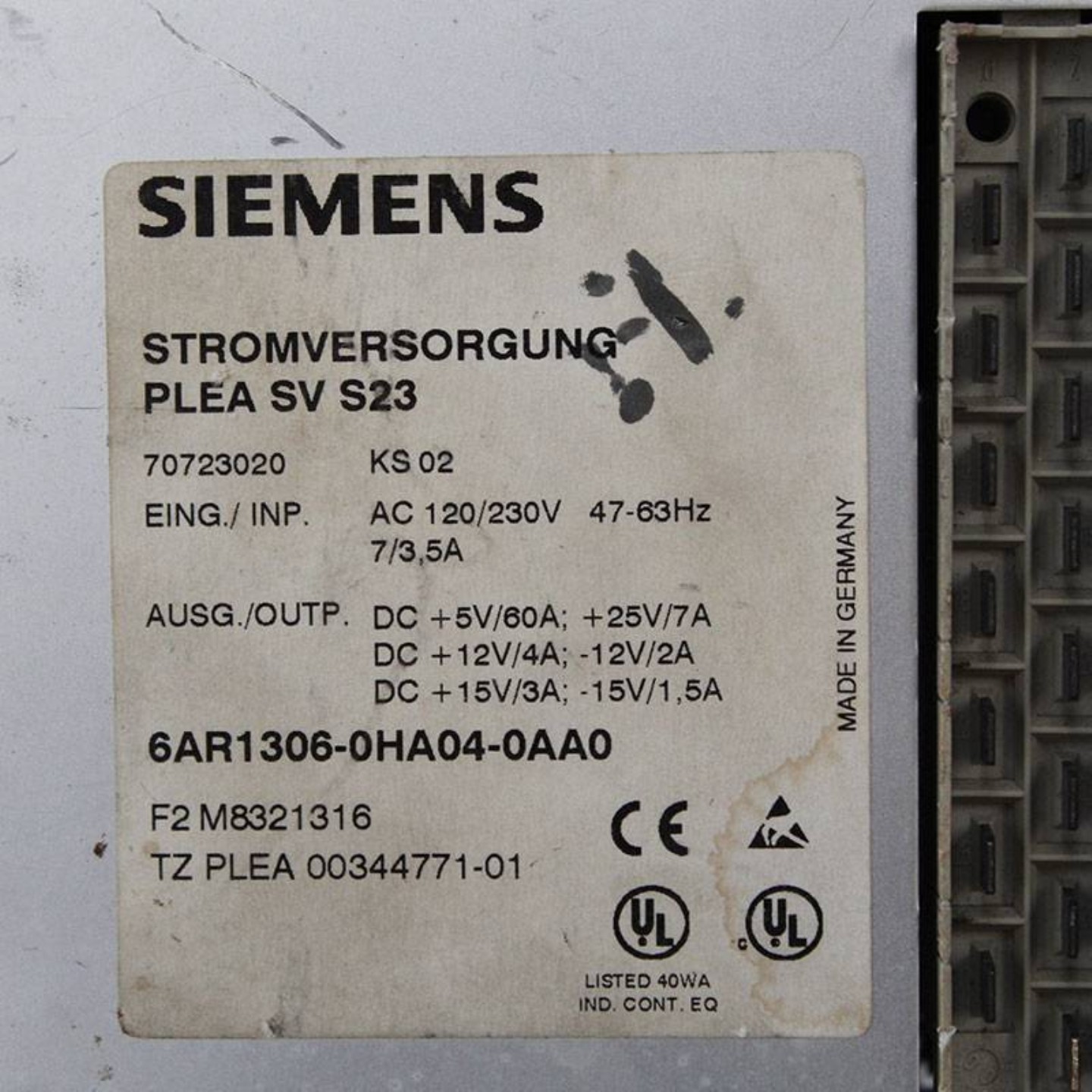 议价议价Siemens 6AR1306-0HA04-0AA0 Power Supply
