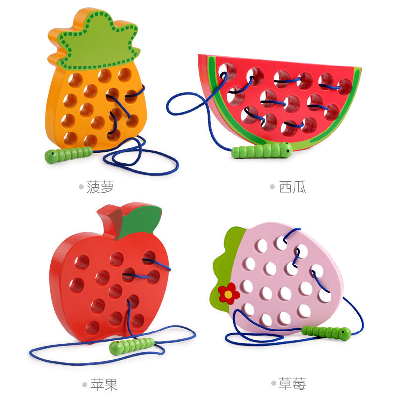 宝宝串珠穿线玩具捉虫吃水果穿绳