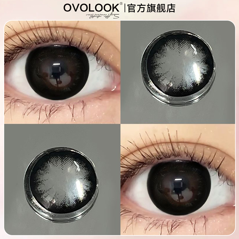 OVOLOOK大美目黑美瞳月抛黑色大小直径正品官网旗舰店隐形眼镜女T