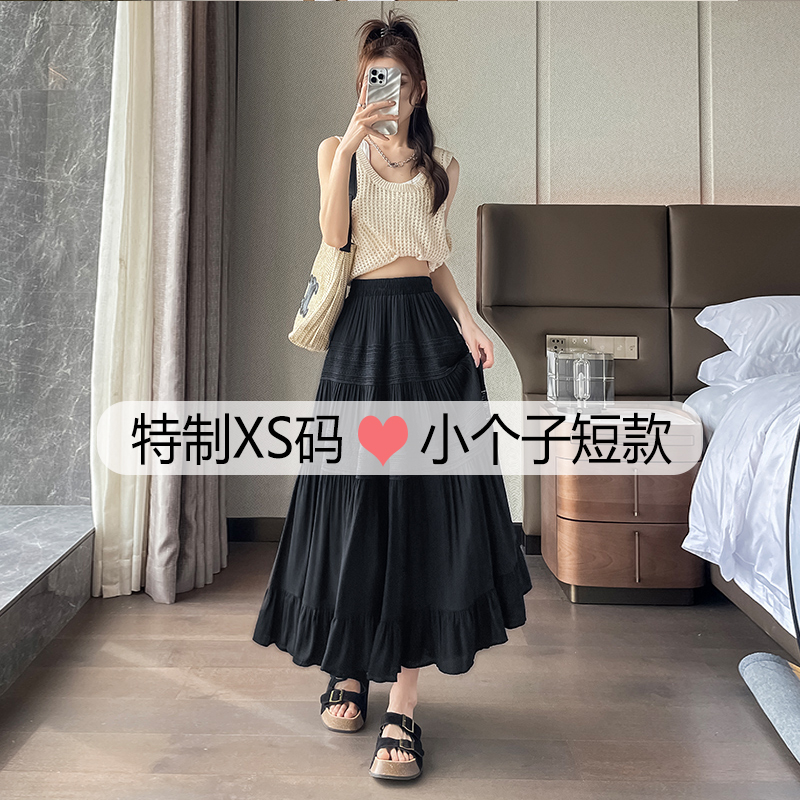 黑色a字蛋糕裙女夏季薄款时尚气质梨形身材遮胯显瘦半身裙中长裙