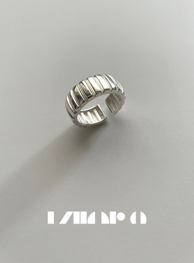 Nior.9|S925纯银宽面竖条纹理开口戒指女 小众极简设计感齿轮指环