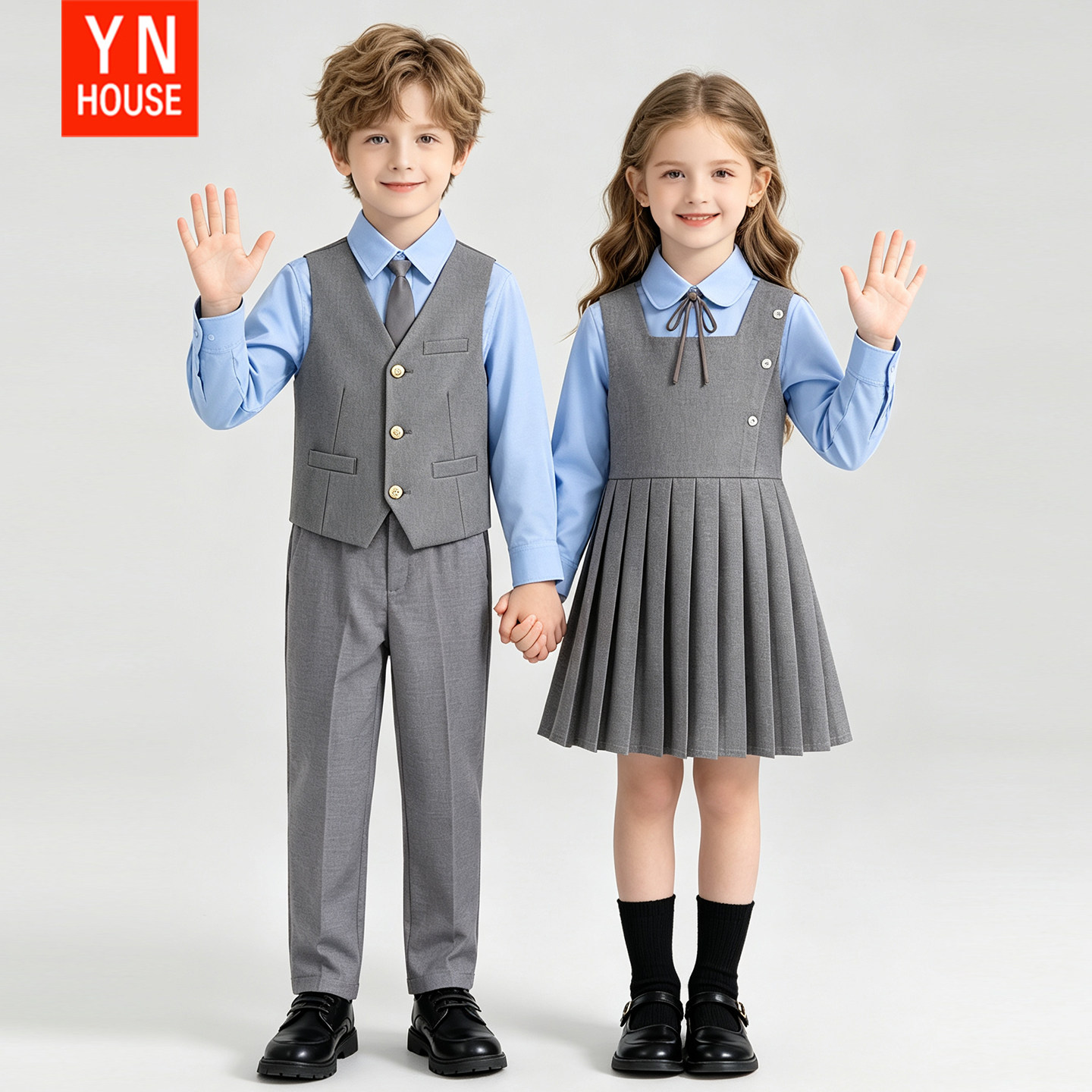 男童演出校服英伦风幼儿园园服中小学生班服主持人女童礼服三件套图片