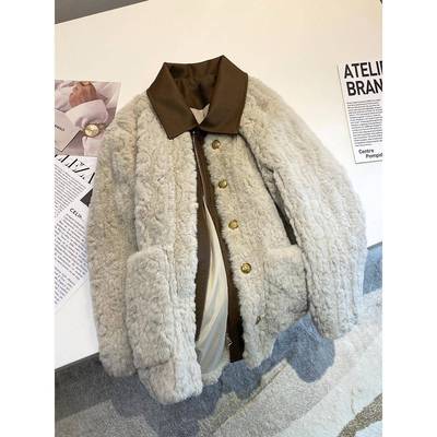 宽松加厚小香风羊羔毛棉衣外套女2025冬季高级感皮毛一体加绒棉服