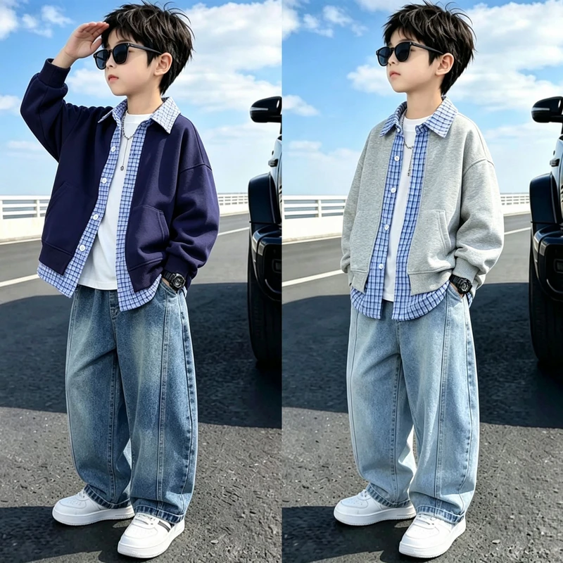 男童春秋韩版痞帅外套套装