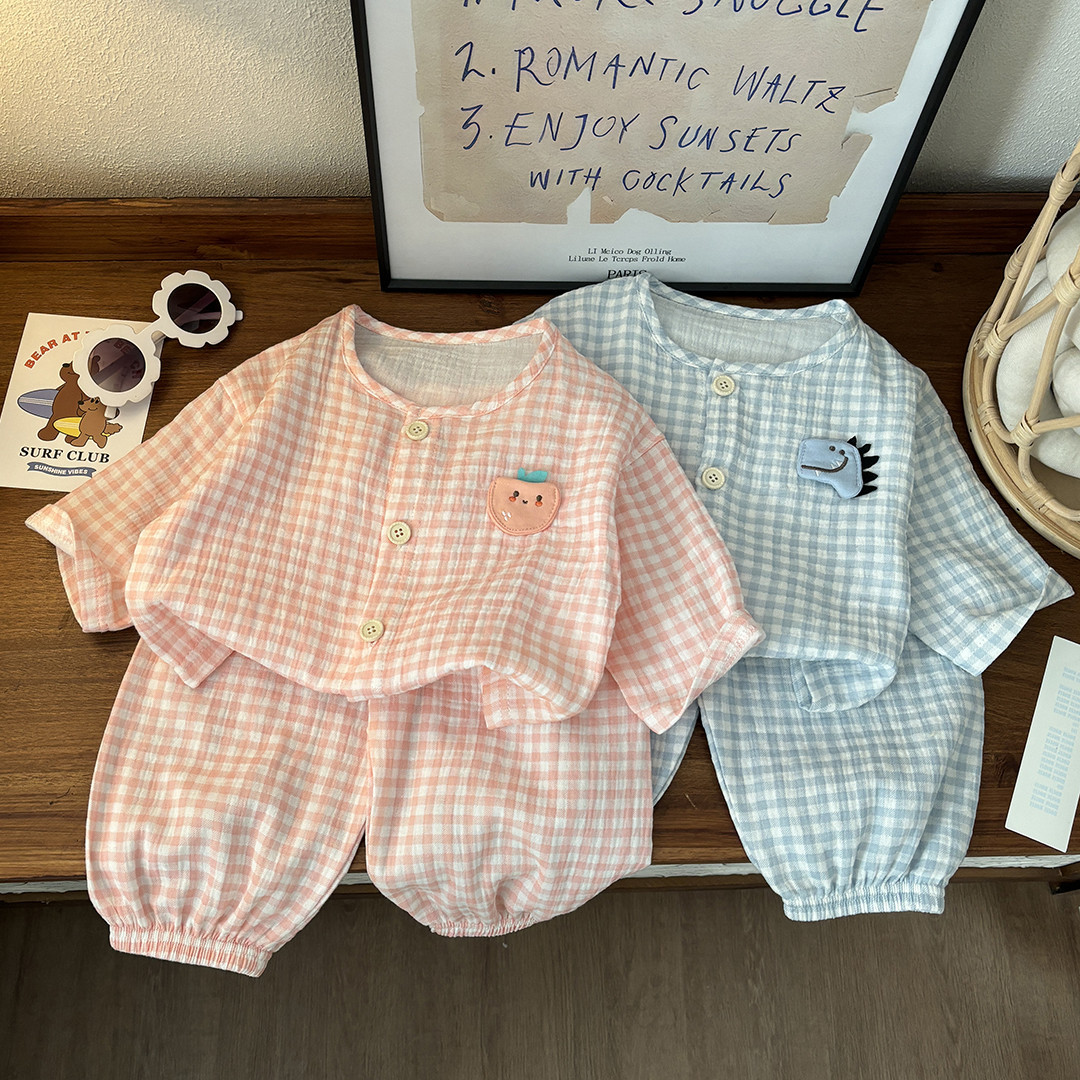 男女童云朵棉格子家居服套装