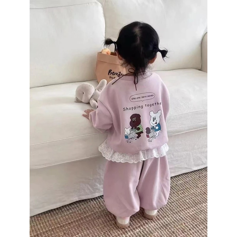 女童春秋卫衣套装洋气后背印花