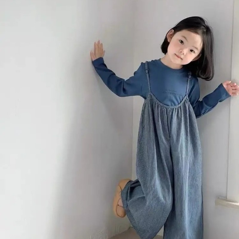 初秋女童高级感背带裤两件套