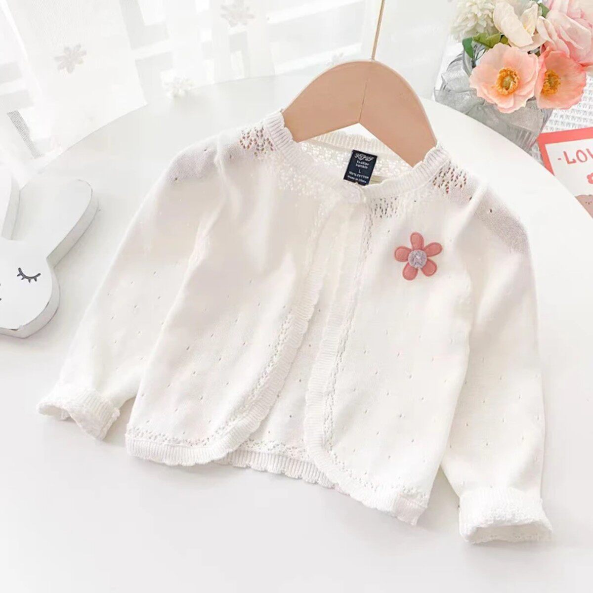 女童针织开衫外套薄款夏季洋气婴儿小披肩外搭宝宝空调衫冰丝公主