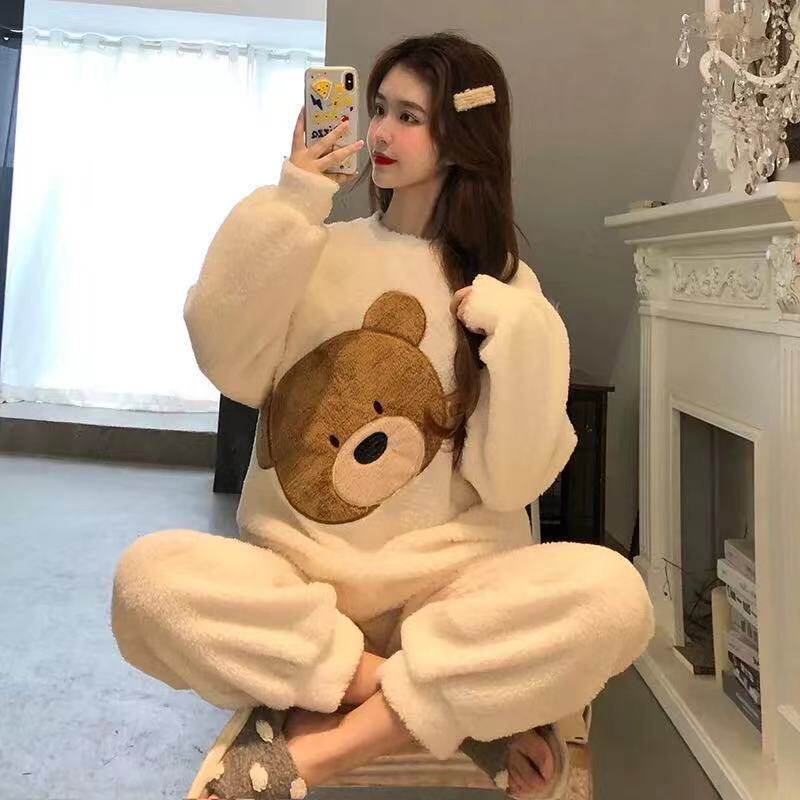 PX-珊瑚绒睡衣女冬季加厚加绒家居服女法兰绒可外穿保暖套装春秋