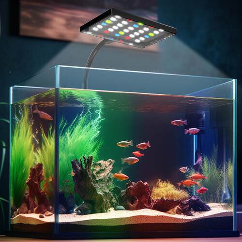 跨境L专ED鱼缸灯调光变色水X3M3X5X9小草夹水灯族照明LED夹灯型鱼