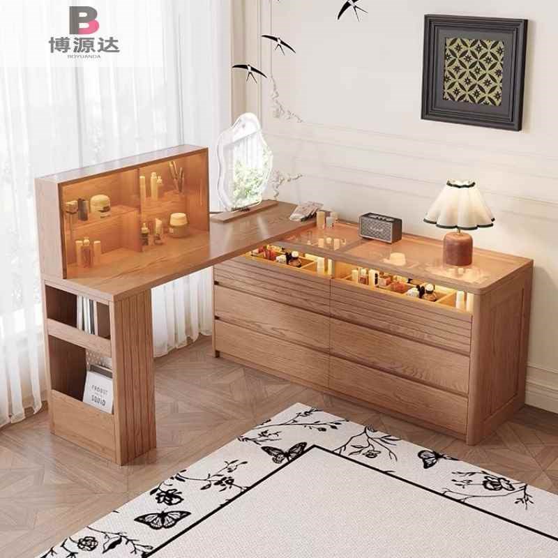 【折扣价】白蜡木k组合梳妆台斗柜一体简约现代化妆桌收纳柜转角