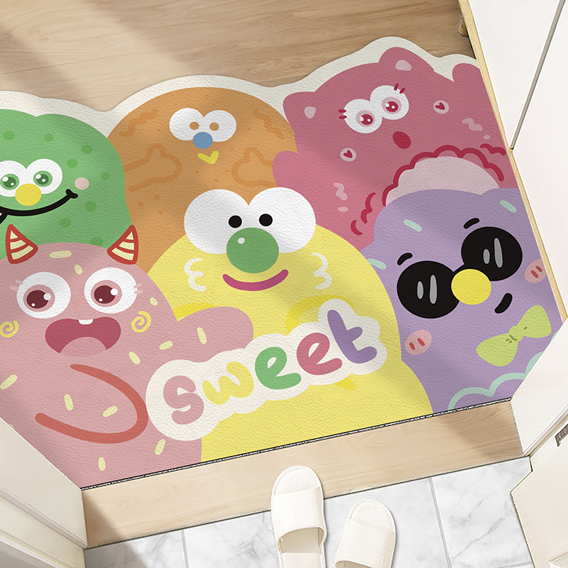皮革入户门地垫PVC防水免洗卡通小怪兽玄关耐P脏进门防滑脚垫地毯