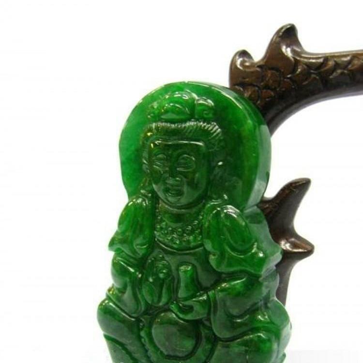 精品缅甸老坑翡翠色帝王绿干青铁龙生观音挂件满祖母绿弥勒佛吊坠