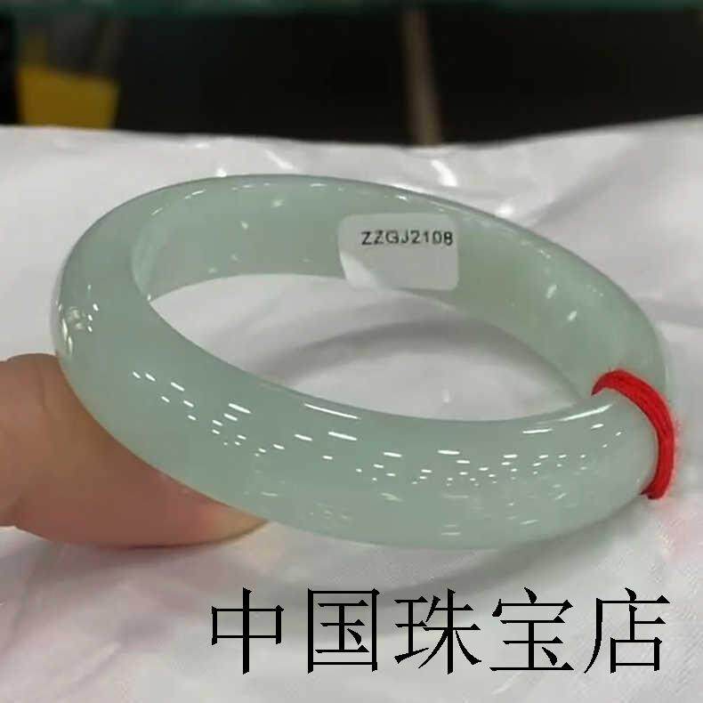 高端缅甸老坑冰糯种翡翠色玉手镯浅油青正圈玉镯子清冷感时尚女款
