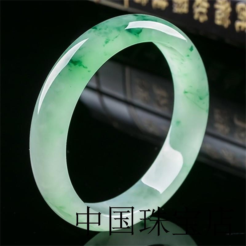 随美缅甸翡翠色手镯正圈老坑冰糯种飘花飘绿玉镯子圆条吊坠女款