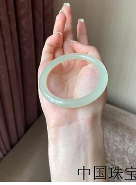 精选新疆和田玉青白玉手镯女款冰透晴水气质叮当美人镯温婉玉镯子
