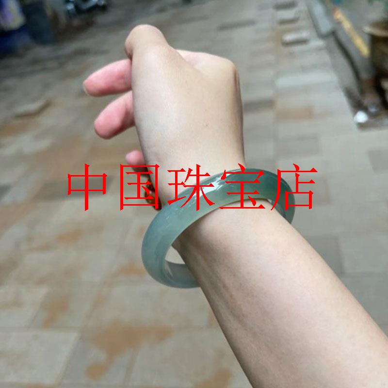 缅甸翡翠色手镯白底飘花精品玻璃种正圈贵妃圆条满绿玉石手镯送礼