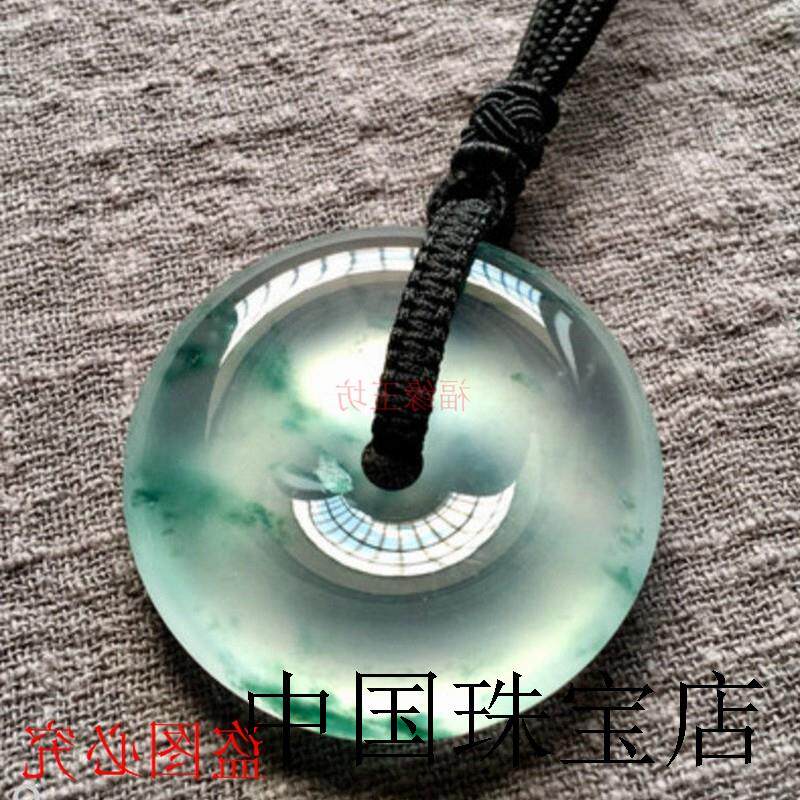 缅甸精选翡翠色冰种平安扣吊坠冰种飘花玉扣男女情侣配饰玉吊坠