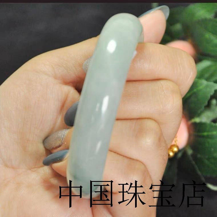 精品缅甸老坑翡翠色冰糯种油青飘花玉手镯正圈贵妃镯小清新感女款