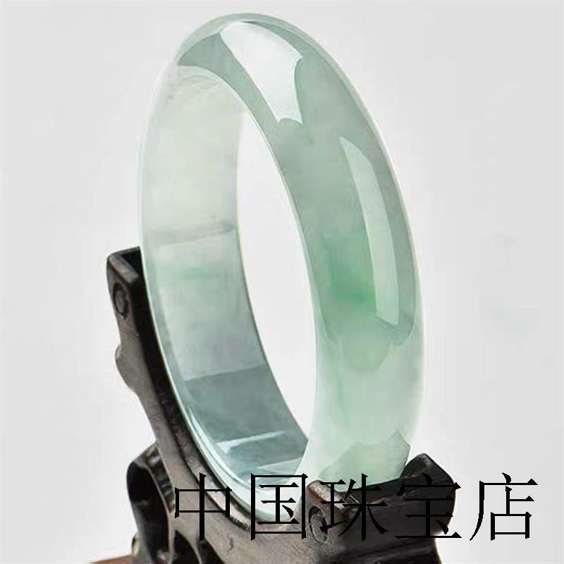 缅甸翡翠色手镯飘绿玉手镯冰糯种飘花阳绿玉手镯女正圈贵妃镯送礼