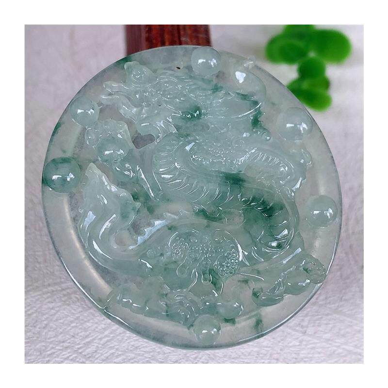 缅甸翡翠色冰种龙牌吊坠复古绿飘花霸气吊坠独龙玉玉佩国风男女款