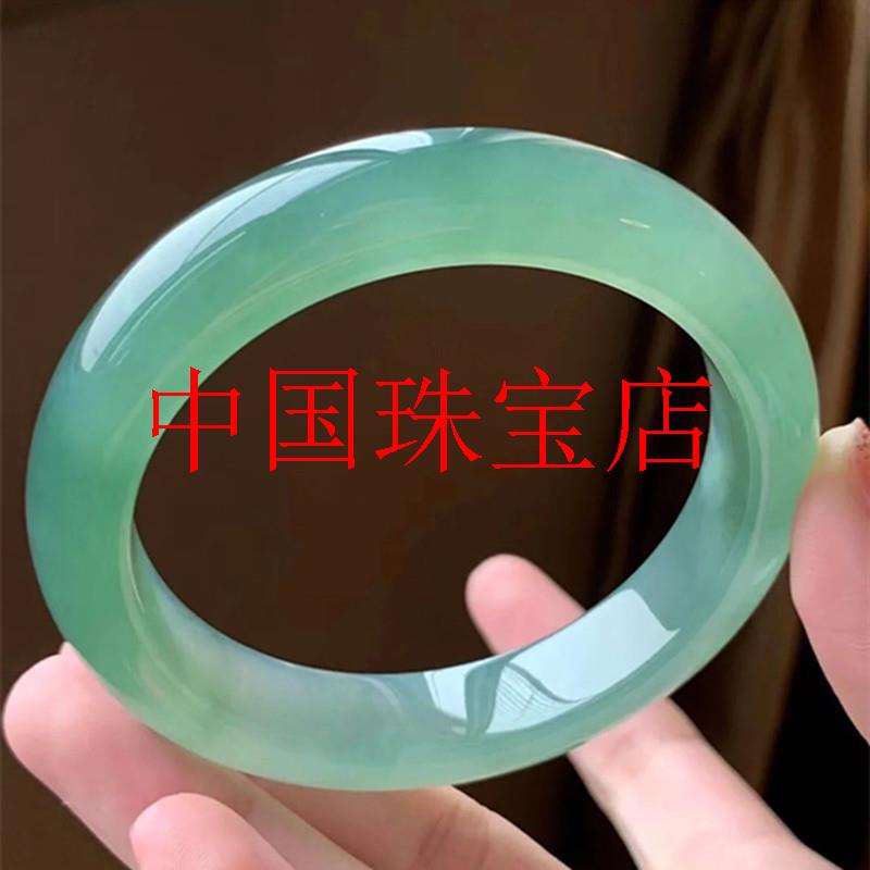 油青翡翠色玉手镯冰种玉石满绿正圈气质典雅飘绿浅绿冰糯种玉手镯