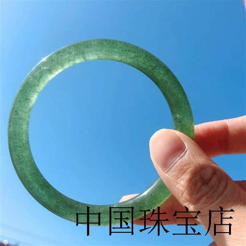 高端绿草莓晶细圆条手镯女冰种孔雀绿叮当镯玉镯绿色水晶饰品镯子