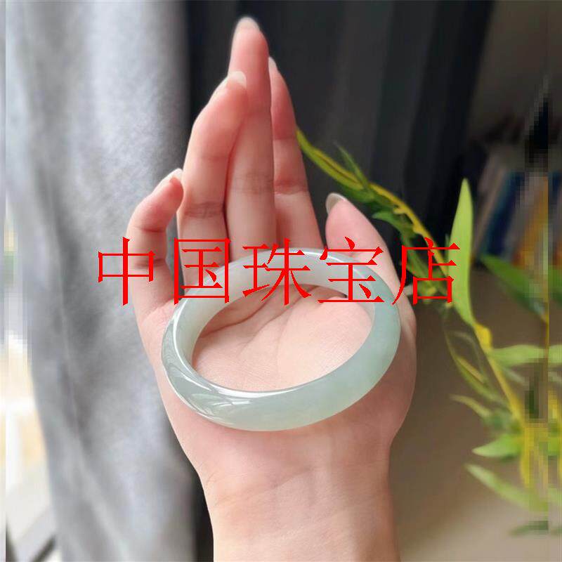 翡翠色玉手镯冰糯种飘花油青玉镯子浅绿色正圈平安镯女款玉石手镯