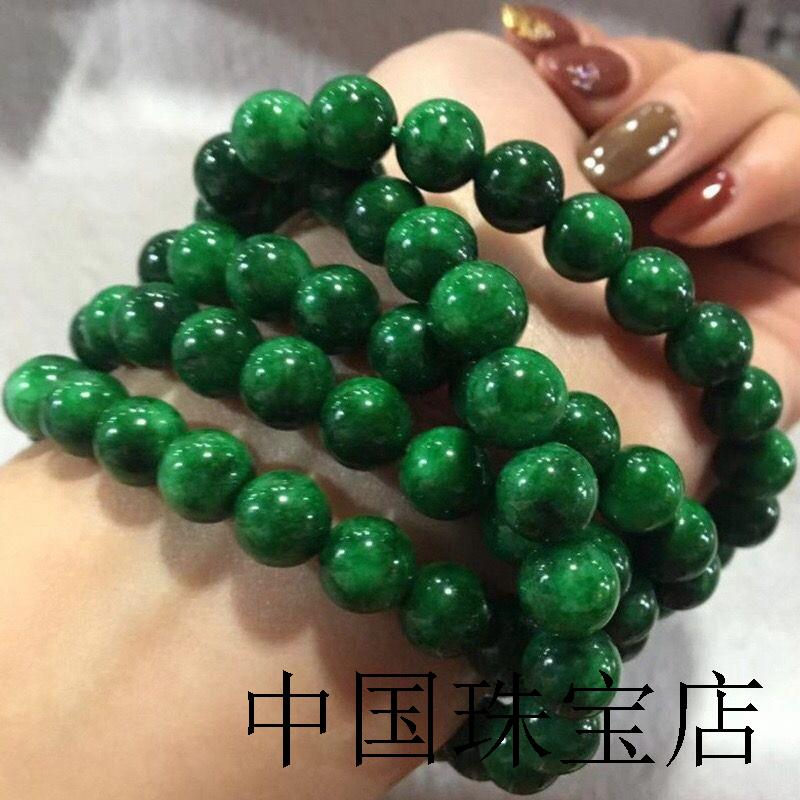 高端款干青圆珠佛珠手链缅甸翡翠色正阳辣绿色念珠铁龙生多圈手串